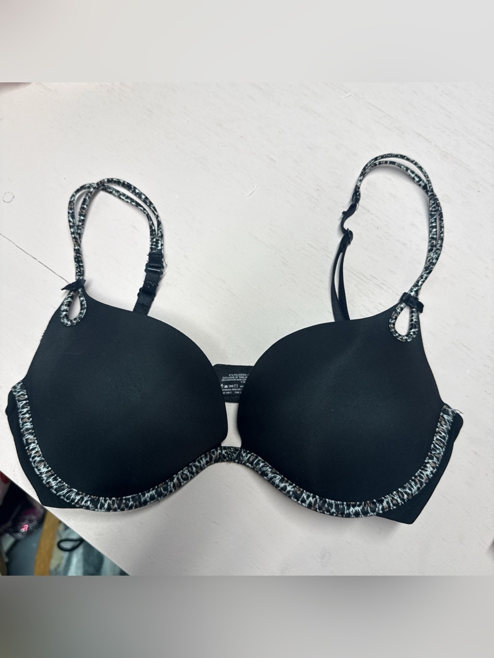 Victoria's Secret Black Push-Up Bra with Animal-Print Trim